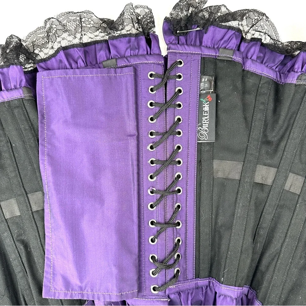 Burleska Purple‎ Ruffle & Lace Up Lace Corset Whimsigoth Dark Fairy Grunge